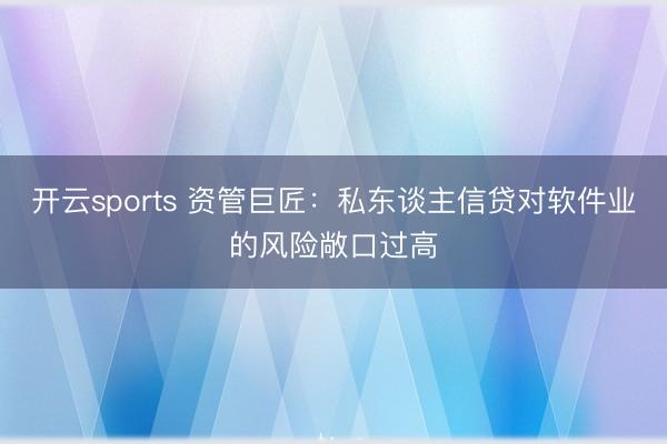 开云sports 资管巨匠：私东谈主信贷对软件业的风险敞口过高