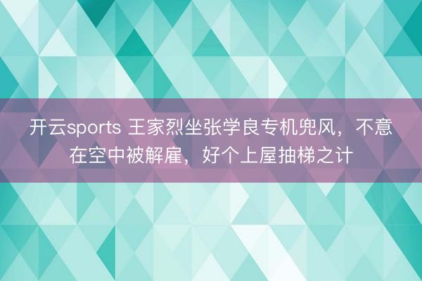 开云sports 王家烈坐张学良专机兜风，不意在空中被解雇，好个上屋抽梯之计