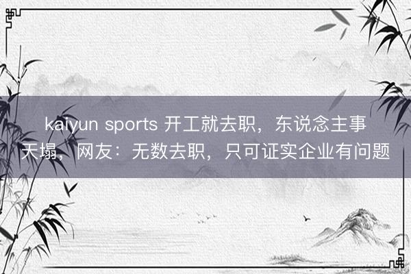 kaiyun sports 开工就去职，东说念主事天塌，网友：无数去职，只可证实企业有问题