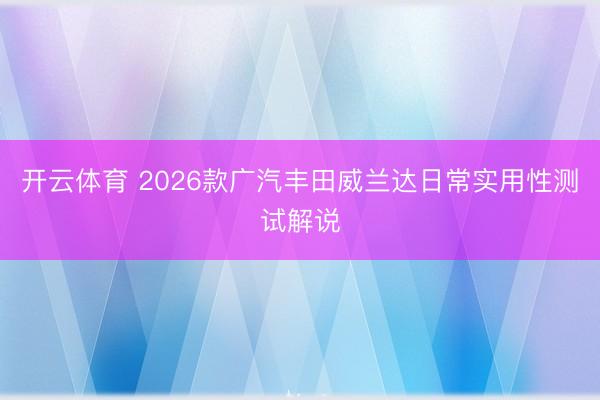 开云体育 2026款广汽丰田威兰达日常实用性测试解说