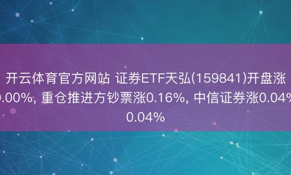 开云体育官方网站 证券ETF天弘(159841)开盘涨0.00%， 重仓推进方钞票涨0.16%， 中信证券涨0.04%