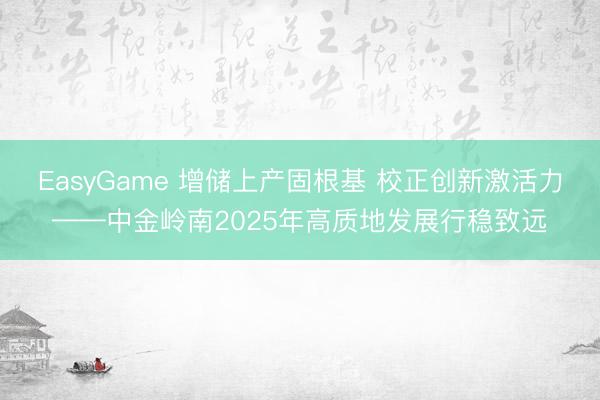 EasyGame 增储上产固根基 校正创新激活力——中金岭南2025年高质地发展行稳致远